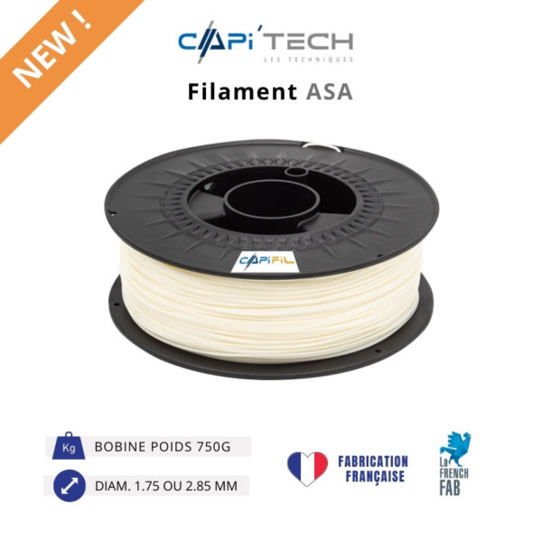 CAPIFIL - Filament 3D ASA 750g - Bobine diamètre 1,75 ou 2,85.