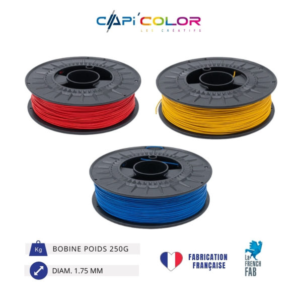 CAPIFIL-3 bobines COLOR–bleu jaune rouge 250g